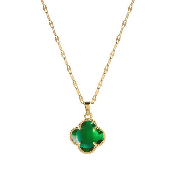 18K Gold Plated Stainless Steel "Four Leaf Clover" Necklace Hypoallergenic - Picture 1 of 12